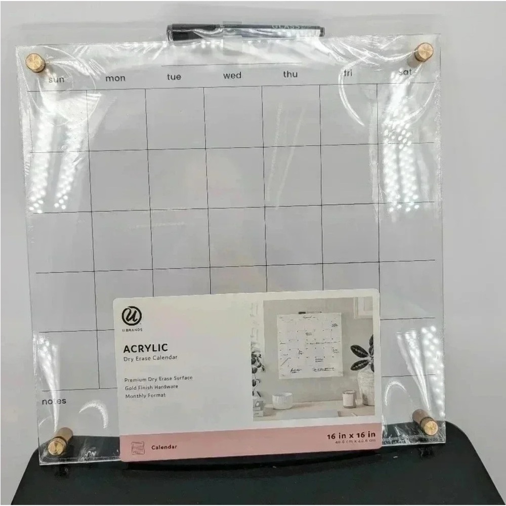 U Brand Acrylic Dry Erase Calendar with Gold Hardware Sealed NIB U Brand Acrylic
